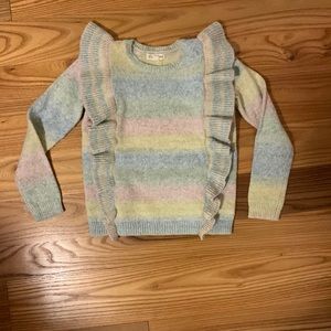 Tucker and Tate ruffle sweater in pastel rainbow stripe